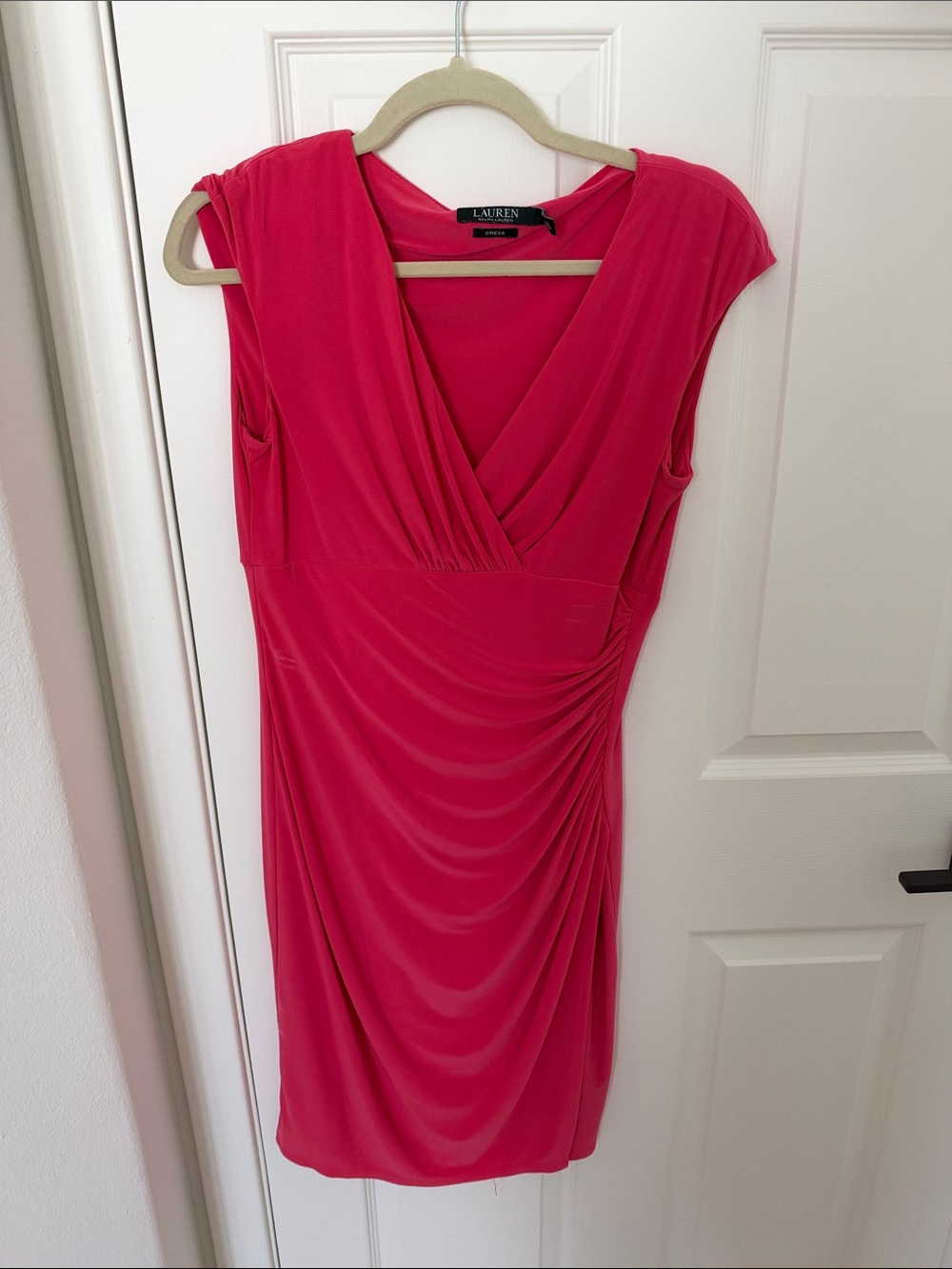 Lauren Ralph Lauren Hot Pink Surplice Ruched Midi Dress
